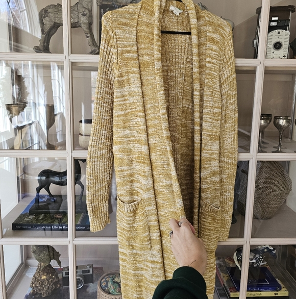 Anthropologie Abigail Duster Long Open Cardigan Marled Heather Mustard Yellow M - Picture 8 of 9